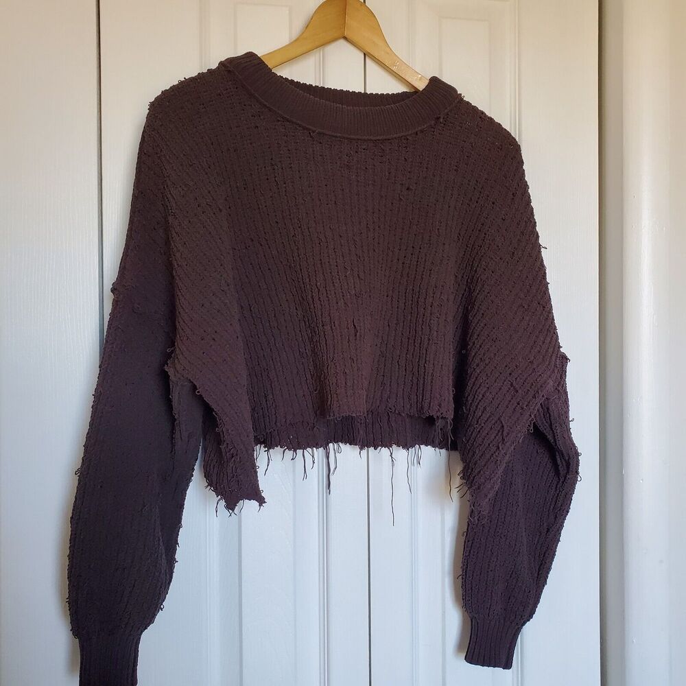 Brown Distressed Grunge Cut off Oversized Sweater Goth HOBO Street Poetry Slam S